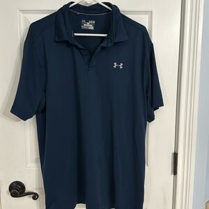 UA Navy heat gear polo shirt loose XL EUC no rips tears or stains.
